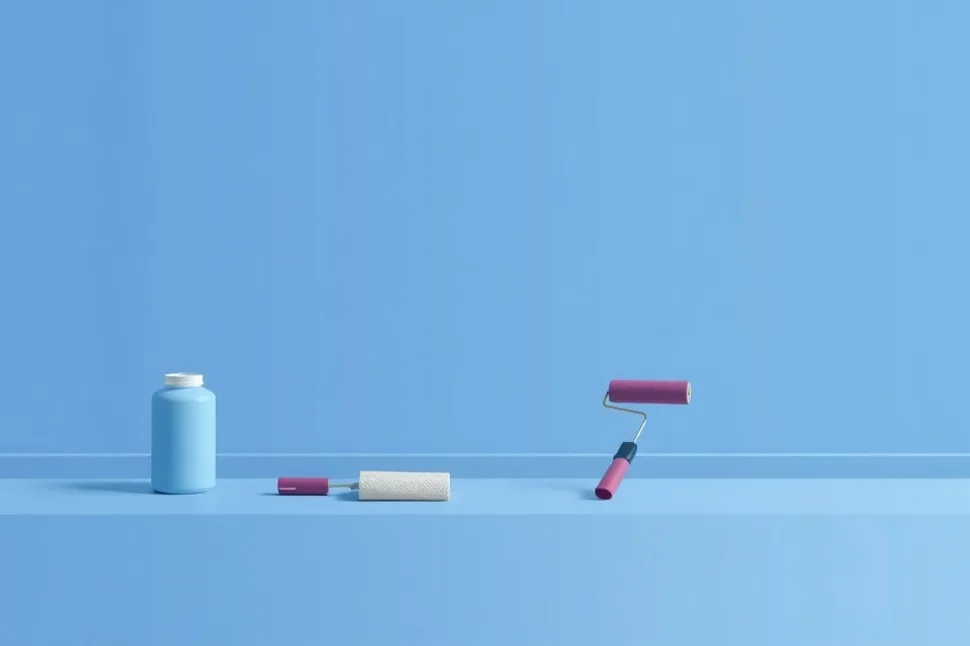 Outils de peinture disposés dans l'ordre des étapes du chantier